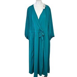 Torrid Teal Length Studio Refined Woven Surplice Dress, Plus Size, V-Neck, 2X